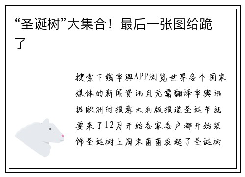 “圣诞树”大集合！最后一张图给跪了