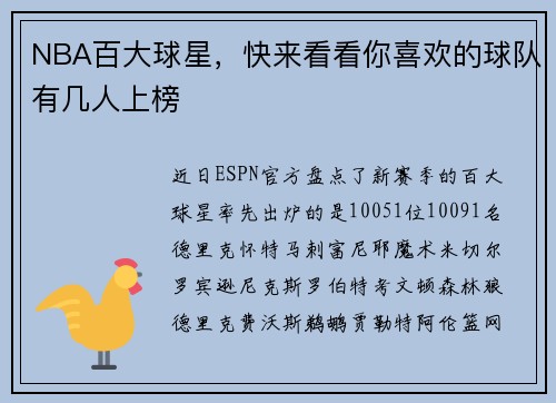 NBA百大球星，快来看看你喜欢的球队有几人上榜