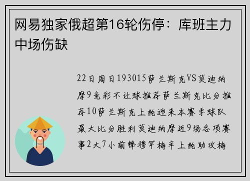网易独家俄超第16轮伤停：库班主力中场伤缺