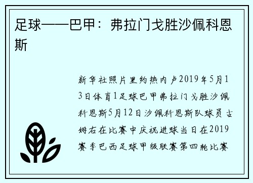 足球——巴甲：弗拉门戈胜沙佩科恩斯