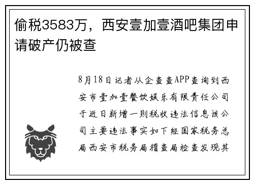 偷税3583万，西安壹加壹酒吧集团申请破产仍被查